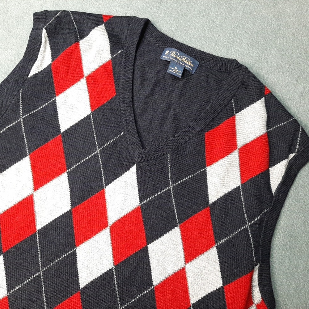 Brooks Brothers Vest Mens Extra Large Blue Navy 100% WOOL Italian Merino Argyle